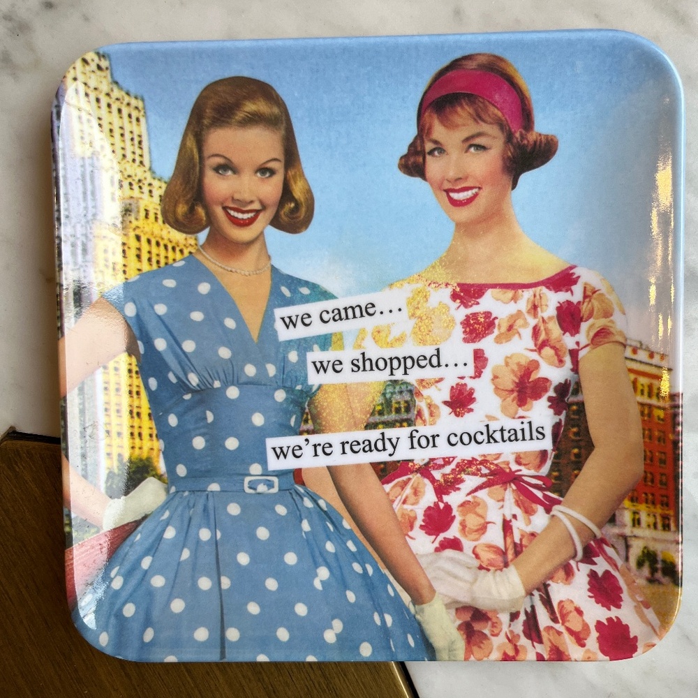 Anne Taintor "We're Ready for Cocktails" melamine tray, 5 1/2 x 5 1/2 inches